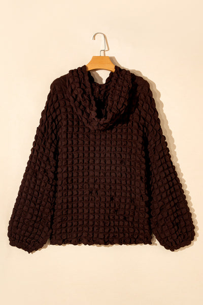 Dark Brown Bubble Textured Waffle Hoodie-Tops-MomFashion