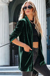 Green Casual Pocketed Velvet Blazer-Outerwear-MomFashion