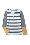 Long Sleeve Stripe Button Henley Top-Tops-MomFashion