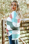 Green Plus Size Colorblock Pullover Top-Plus Size-MomFashion