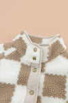 Brown Checked Snap Button Sherpa Jacket-Outerwear-MomFashion