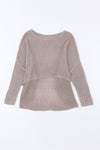 Gray Slouchy Dolman Sleeve High Low Sweater-Tops-MomFashion