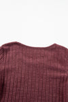 Mineral Red Ribbed Bishop Sleeve Round Neck Top-Tops-MomFashion