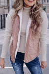 Pink Fleece Lined Quilted Vest Coats-Outerwear-MomFashion