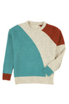 Multicolor Colorblock Ribbed Trim Round Neck Sweater-Tops-MomFashion