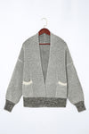 Gray Chunky Waffle Knit Oversized Collar Cardigan-Tops-MomFashion