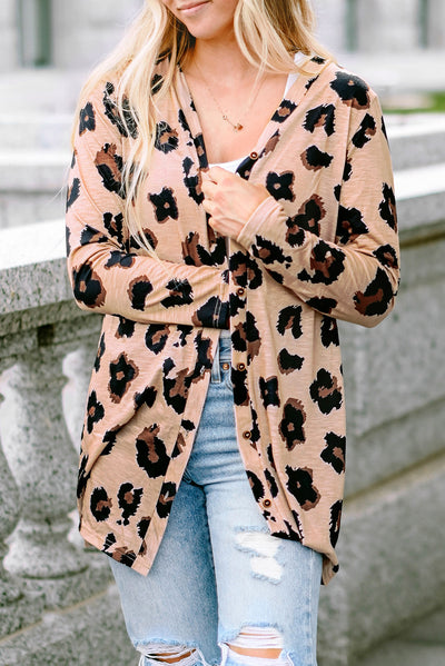 Leopard Printed Open Front Cardigan-Tops-MomFashion