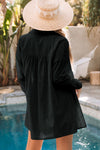 Black Lightweight Shirt Style Beach Cover Up-Swimwear-MomFashion