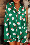 Green Christmas Santa Claus Print Satin Shirt and Shorts Set-Loungewear & Sleepwear/Sleepwear-MomFashion