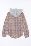 Purple Plaid Contrast Hooded Drawstring Shacket-Outerwear-MomFashion