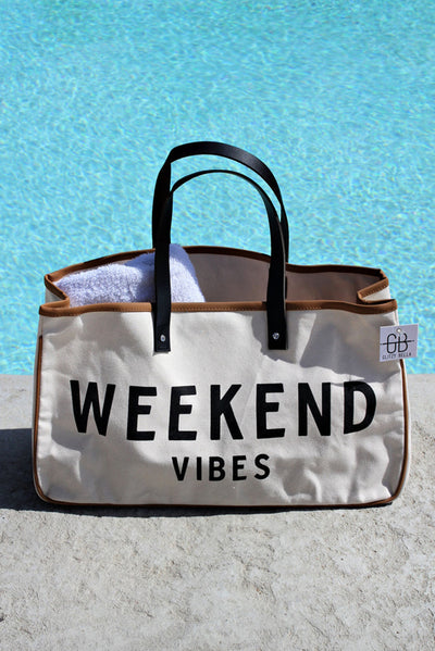 White WEEKEND VIBES Canvas Tote-Shoes & Bags-MomFashion