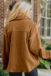 Camel Chest Pocket Button Up Fleece Shacket-Outerwear-MomFashion