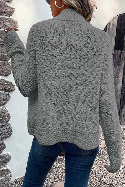 Gray Popcorn Knit Open Front Cardigan-Tops-MomFashion