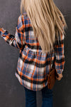 Multicolor Plaid Button Down Ruffled Shirt Jacket-Outerwear-MomFashion