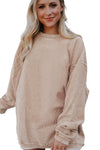 Apricot Ribbed Corded Oversized Sweatshirt-Tops-MomFashion