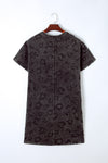 Gray Vintage Washed Leopard T-Shirt Dress with Pockets-Dresses-MomFashion