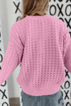 Pink Crochet Knit Drop Shoulder Sweater-Sweaters & Cardigans/Sweaters-MomFashion