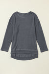 Gray Waffle Knit High Slits Oversized Top-Tops-MomFashion