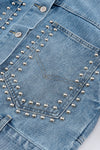 Sky Blue Rivet Studded Pocketed Denim Jacket-Outerwear-MomFashion