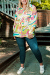 Yellow Plus Size Abstract Print Loose Tunic Shirt-Plus Size-MomFashion