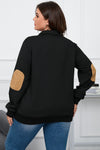 Black Plus Size Quilted Plaid Patch Henley Sweatshirt-Plus Size-MomFashion