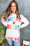 White Merry And Bright Cable Knit Pullover Sweatshirt-Tops-MomFashion