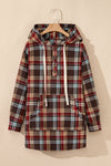 Red Plus Size Plaid Kangaroo Pocket Drawstring Hoodie-Plus Size-MomFashion