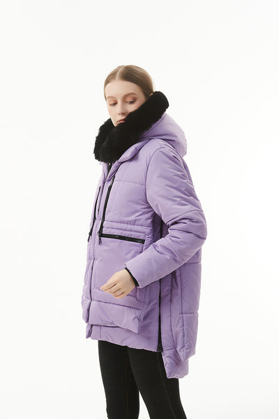 Wisteria Plush Linen Zip Up Hooded Puffer Coat-Outerwear-MomFashion