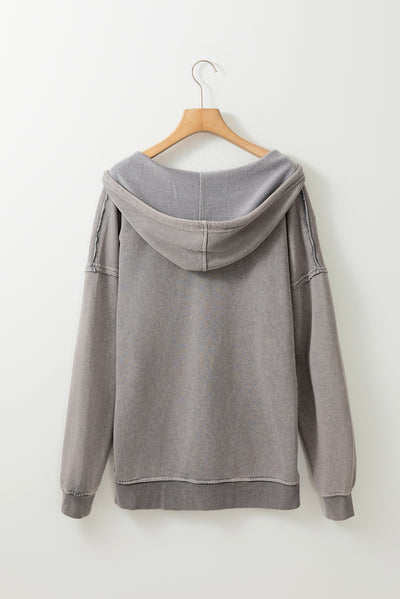 Gray Mineral Wash Exposed Seam Pullover Hoodie-Tops-MomFashion