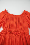 Orange Off Shoulder Balloon Sleeve Cutout Ruffled Maxi Dress-Dresses-MomFashion