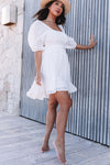 White Bow Knot Square Neck Ruffled High Waist Mini Dress-Dresses-MomFashion