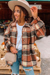 Orange Plaid Print Buttoned Shirt Jacket-Outerwear-MomFashion