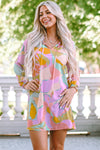 Multicolor Abstract Print Frill Split Neck Babydoll Mini Dress-Dresses-MomFashion