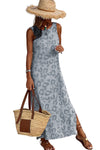 Gray Leopard Print Sleeveless Maxi Dress-Dresses-MomFashion