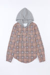 Purple Plaid Contrast Hooded Drawstring Shacket-Outerwear-MomFashion