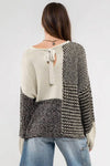 Black Neutral Colorblock Tie Back Sweater-Tops-MomFashion