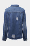 Blue Lapel Distressed Raw Hem Buttons Denim Jacket-Outerwear-MomFashion