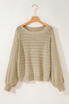 Apricot Lantern Sleeve Eyelets Textured Knit Sweater-Tops-MomFashion