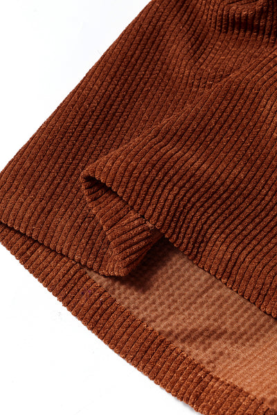 Coffee Textured Corduroy Puff Sleeve Shacket-Outerwear-MomFashion