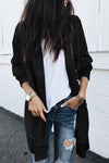 Black Plaid Knitted Long Open Front Cardigan-Tops-MomFashion