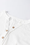 White Contrast Patched Exposed Seam Waffle Knit Henley Top-Tops-MomFashion