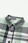 Green Plaid Button Up Patch Pocket Shirt-Tops-MomFashion