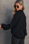 Black Turtleneck Drop Shoulder Bubble Sleeve Knit Sweater-Tops-MomFashion