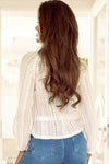 White V-Neck Long Sleeve Button Up Lace Shirt-Tops-MomFashion