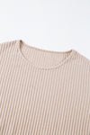 Beige Lettuce Cuffs Drop Shoulder Loose Ribbed Knit Top-Tops-MomFashion