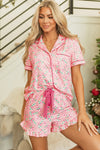 Pink Christmas Candy Cane Print Pocketed Knotted Pajama Set-Loungewear & Sleepwear/Sleepwear-MomFashion