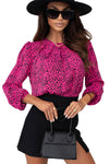 Rose Leopard Print Pleated Blouse with Keyhole-Tops-MomFashion