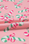 Pink Christmas Candy Cane Print Pocketed Knotted Pajama Set-Loungewear & Sleepwear/Sleepwear-MomFashion