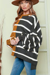 Plus Size Colorblock Striped Patchwork Loose Sweater-Plus Size-MomFashion