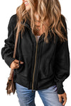 Black Raw Edge Exposed Seam Full Zip Hoodie-Tops-MomFashion